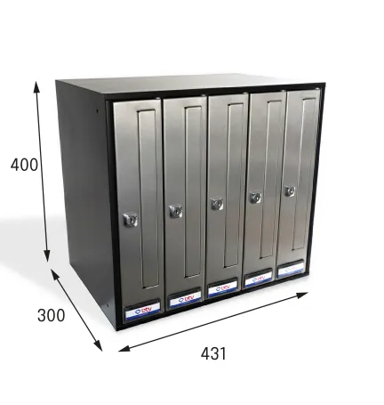 BUZON PRISMA FRONTAL G5 CUERPO NEGRO PUERTA INOXIDABLE SATINADO 400 x 431 x 300